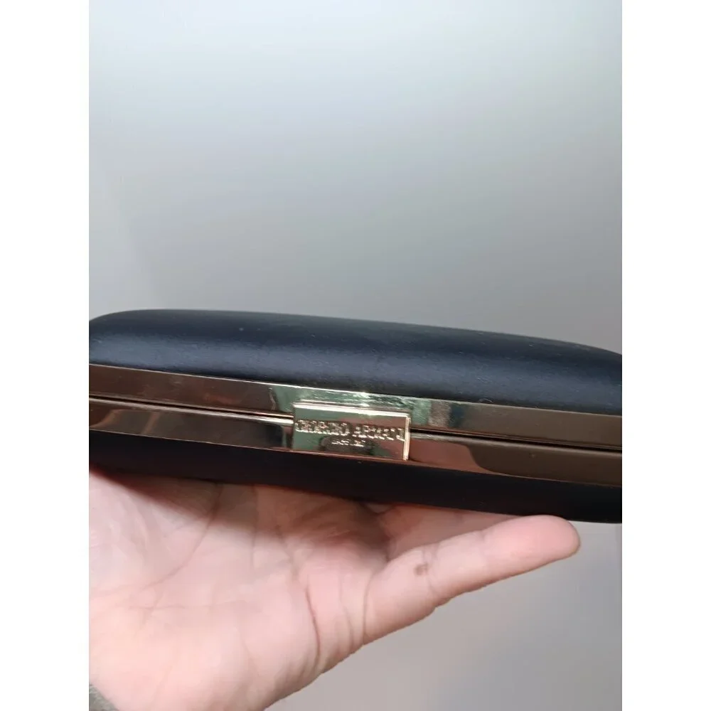 Giorgio Armani Parfums Matte Black Cosmetics Satin Snap Clutch Purse Case